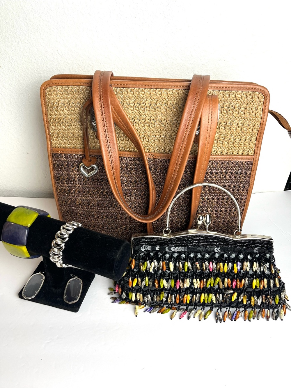 Elegant Bundle Brighton WovenShoulder Bag Beaded Clutch Kendra Earrings Bracelet